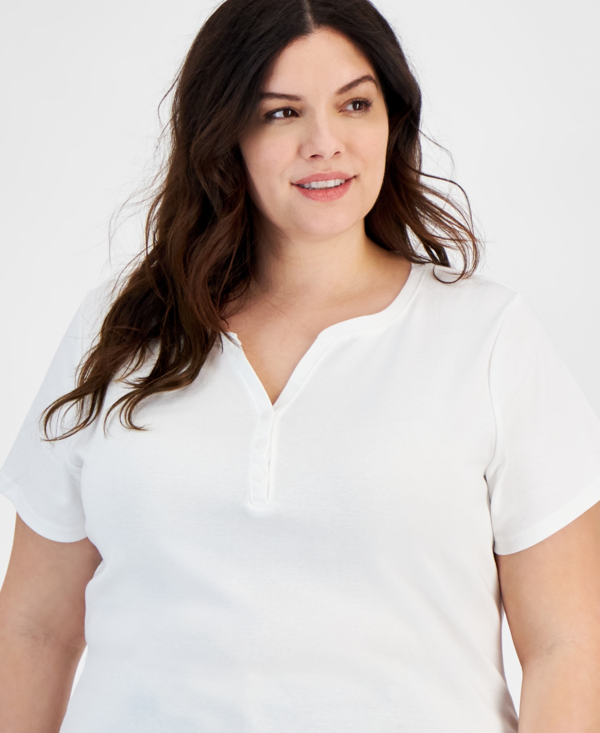 Style & Co Women's Short-Sleeve Cotton Henley Top, Created for Macy's