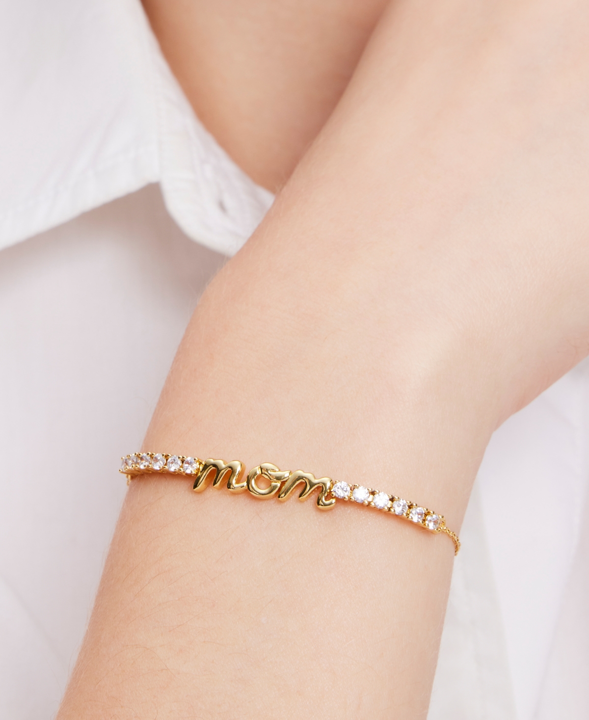 Shop Kate Spade Gold-tone Love You, Mom Crystal Bracelet In Clear,gold