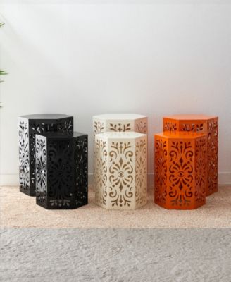 Multi-Functional Set of 2 Black Iron Cutout Floral  Garden Stools or Planter Stand