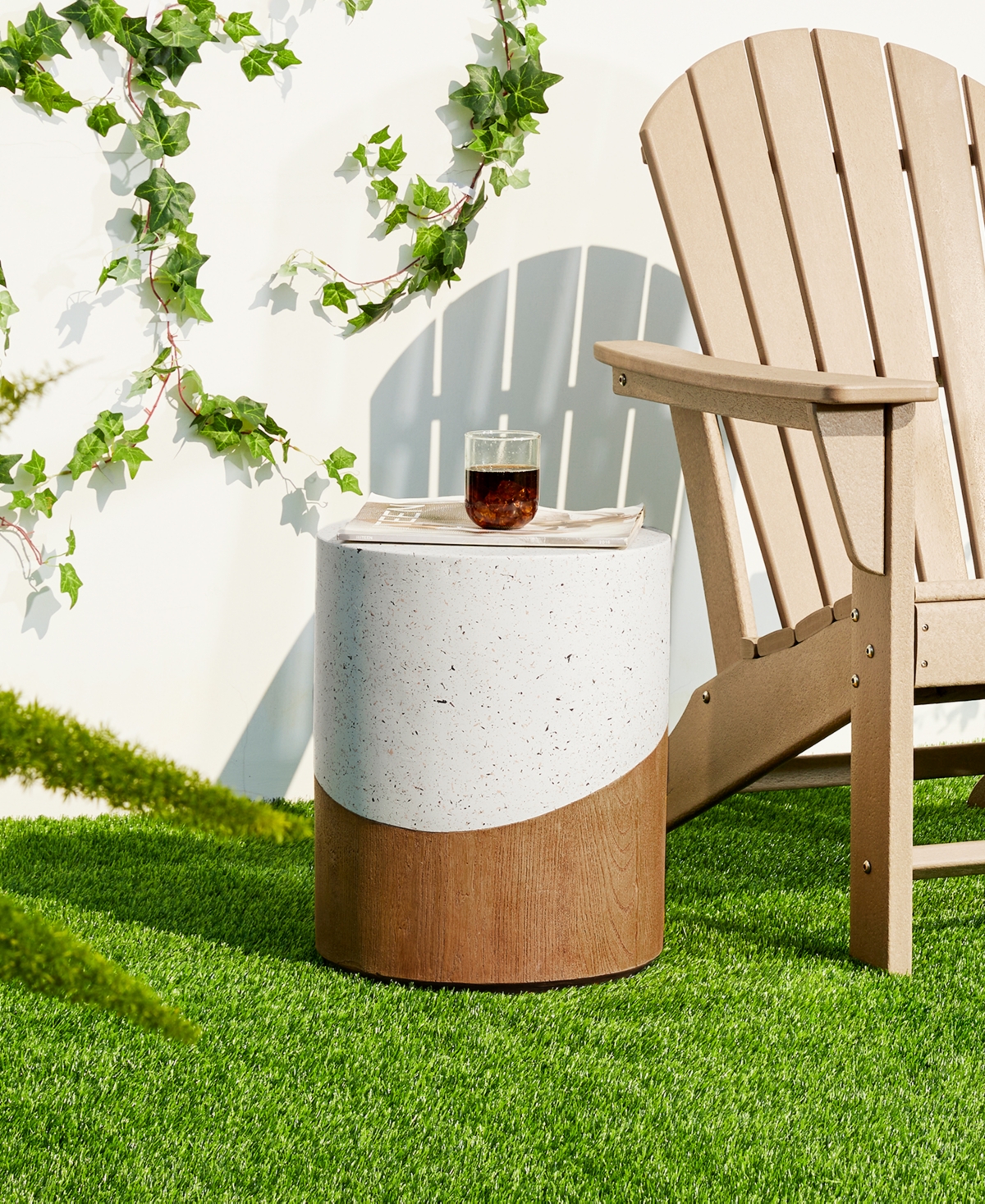 Glitzhome Multi-functional Faux Terrazzo And Wood Texture Garden Stool Or Plant Stand In Multi