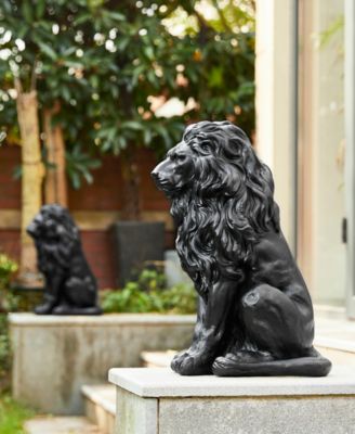 Set of 2 Black Sitting Lion Garden Statue
