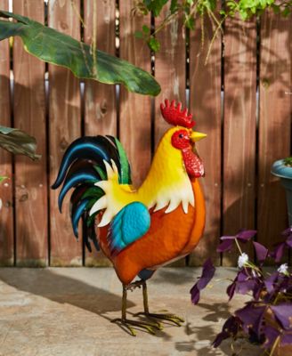 Metal Vibrant Standing Rooster Garden Statue