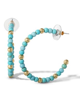 Womens Turquoise Bead Hoop Earrings - Gold Or Silver Tone Turquoise Hoop Earrings