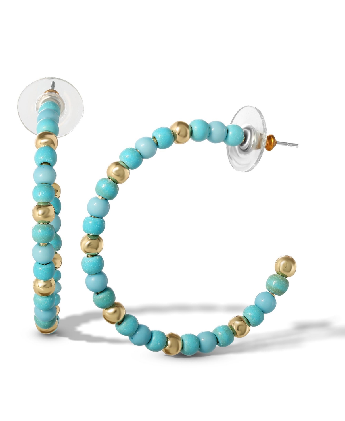 Jessica Simpson Womens Turquoise Bead Hoop Earrings -Or Silver Tone Turquoise Hoop Earrings - Gold,blue