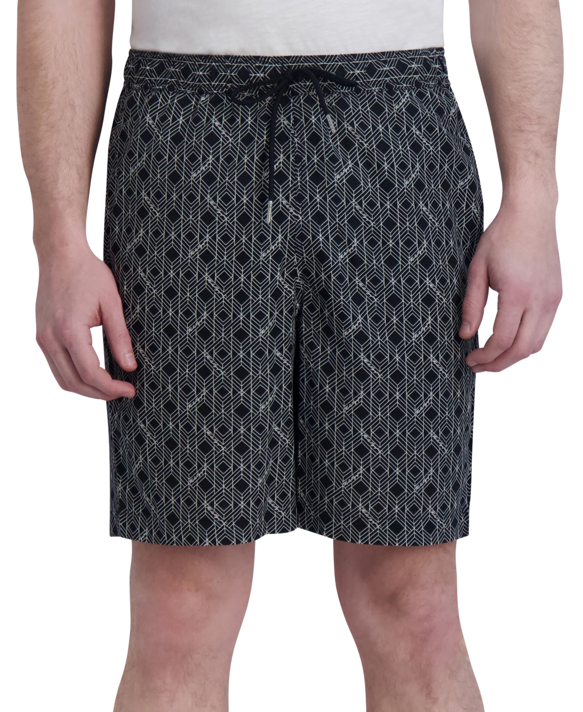 Men's Woven Geometric Shorts, Created for Macy's - Blk/wht