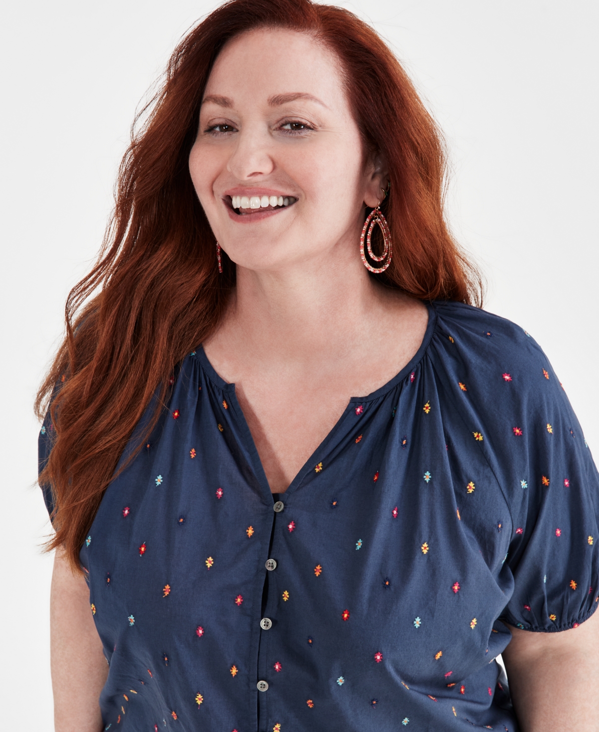 Style & Co Plus Size Embroidered Blouse, Created for Macy's