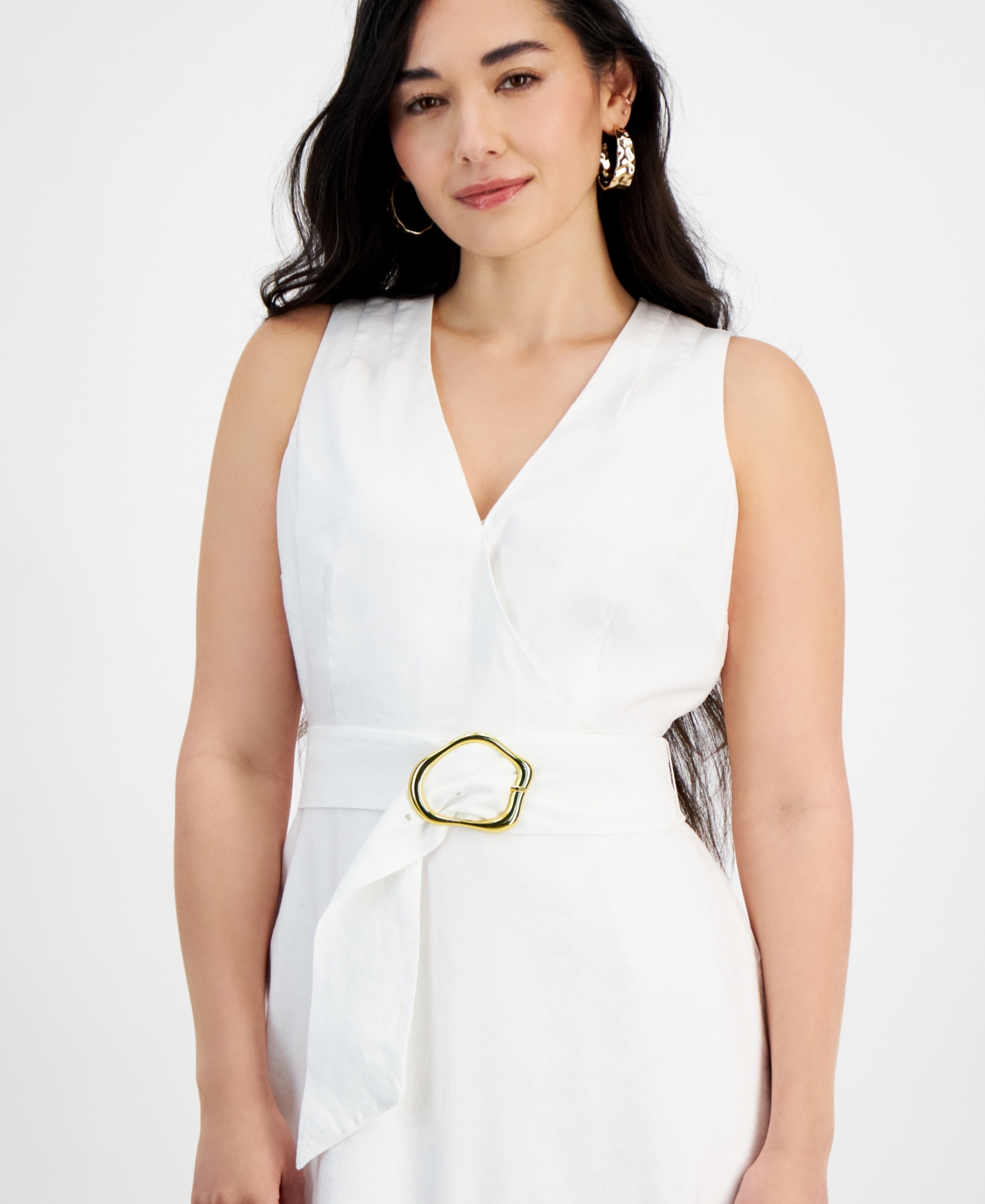 Shop Inc International Concepts Petite Linen-blend Belted Midi Dress, Created For Macy's In Bright White