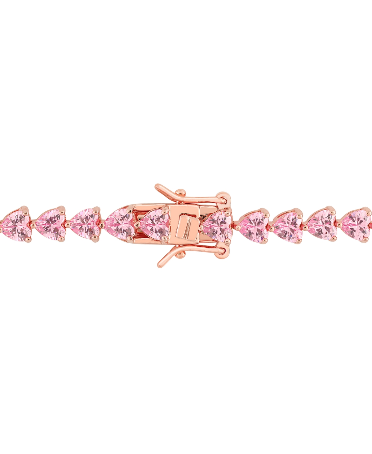 Macy's Lab-grown Pink Sapphire Heart Shape Tennis Bracelet (12-1/3 Ct. T.w.) In Rose-plated Sterling Silver In Pink Sapphire