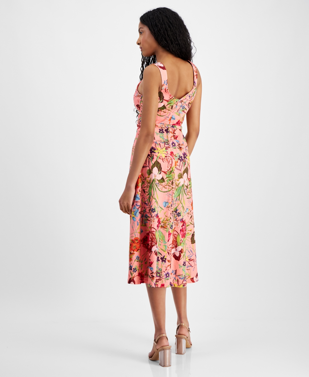Shop Anne Klein Women's Linen-blend Floral-print Midi Dress In Sunkist Co