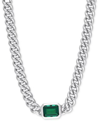 Macy's - Lab-Grown Emerald Curb Link Bracelet (7/8 ct. t.w.) in Sterling Silver