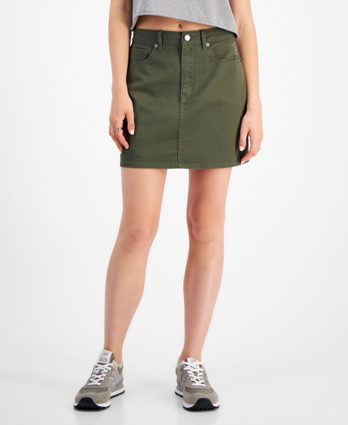 Juniors' Zip-Front Five-Pocket Mini Skirt - Olive