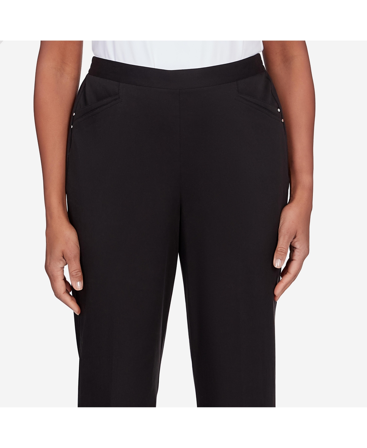 Shop Alfred Dunner Women's Opposites Attract Average Length Sateen Elastic Waist Pants In Black