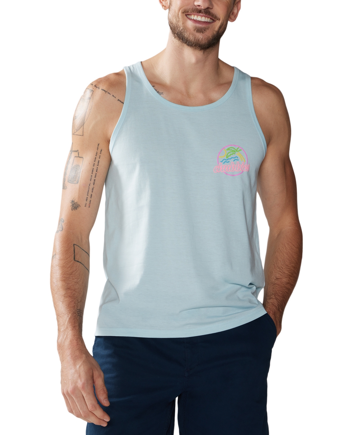 Shop Chubbies Men's The Neon Dream Logo Graphic Tank In Light,pastel Blue