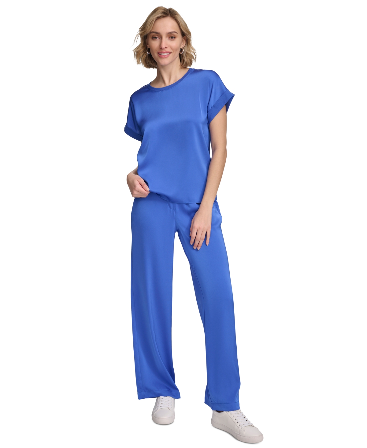 Shop Calvin Klein Women's Pull-on Wide-leg Pants In Dazzling Blue