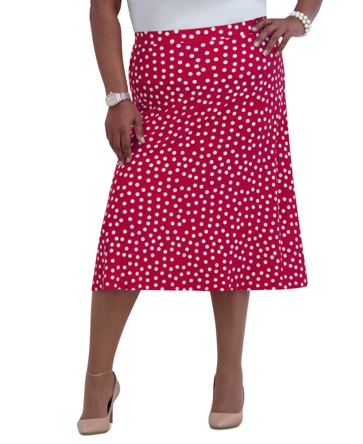 Shop Kasper Women's Ity Dot-print A-line Pull-on Skirt In Crimson,cr