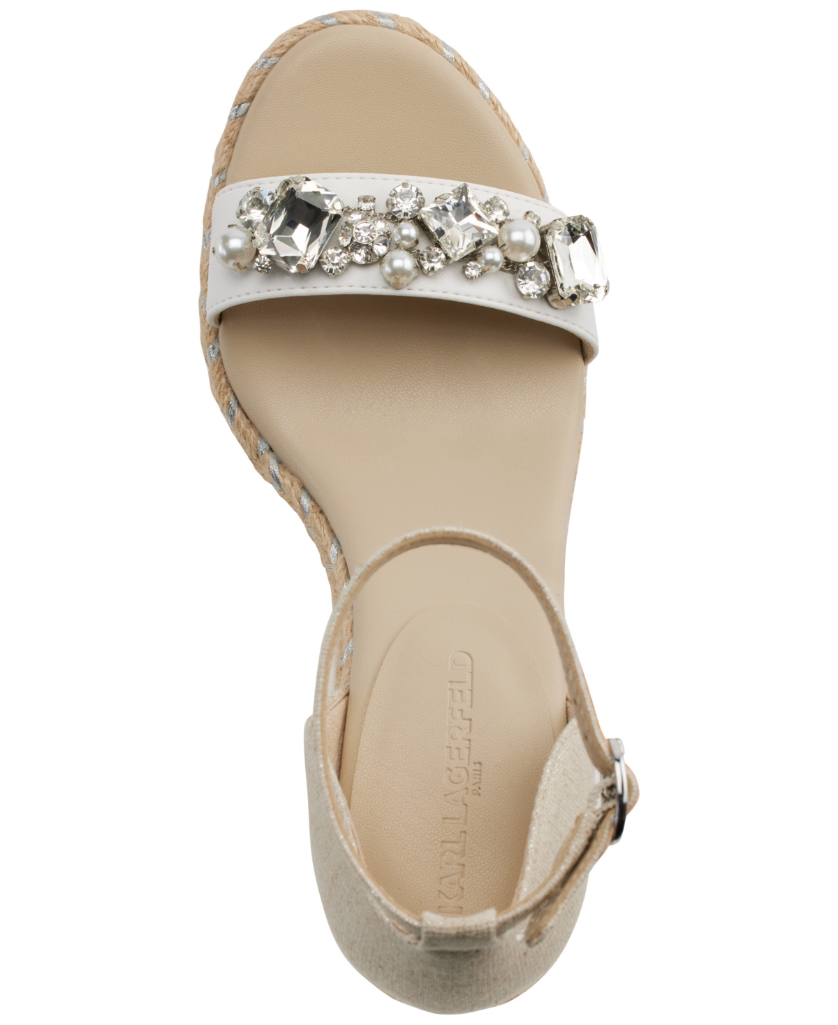 Karl Lagerfeld Paris Catalyna Embellished Wedge Espadrille Sandals - White