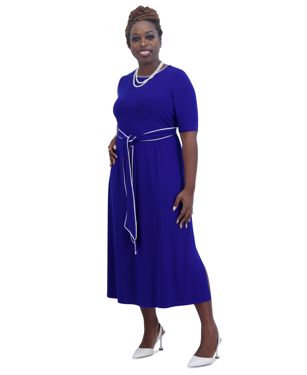 Kasper Women's Contrast-Trim Short-Sleeve Midi Dress
