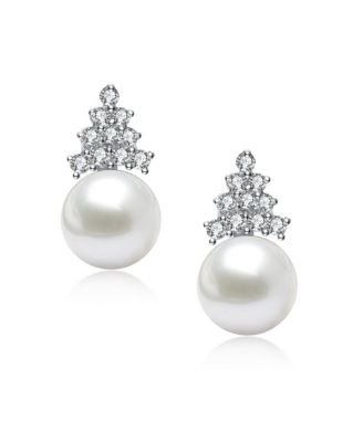 Sterling Silver White Gold Plated Cubic Zirconia Pearl Earrings