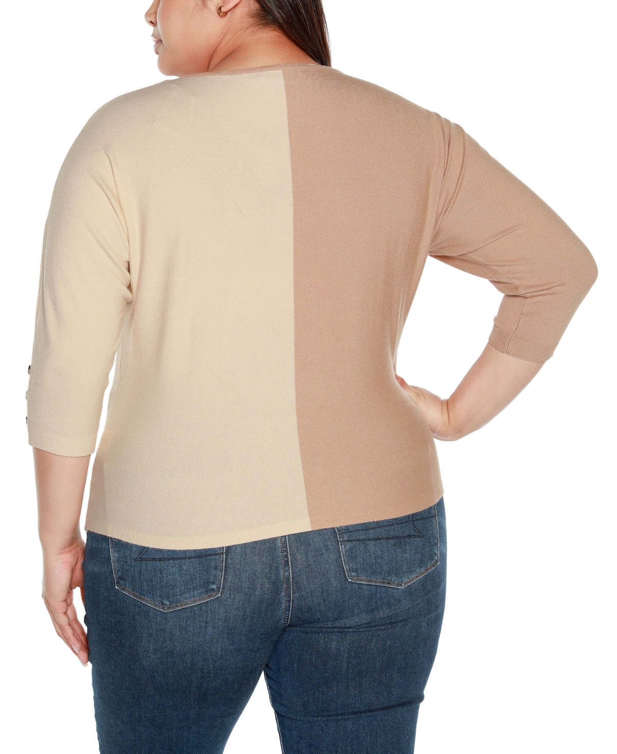 Belldini Plus Size Colorblock 3/4-Sleeve Dolman Sweater