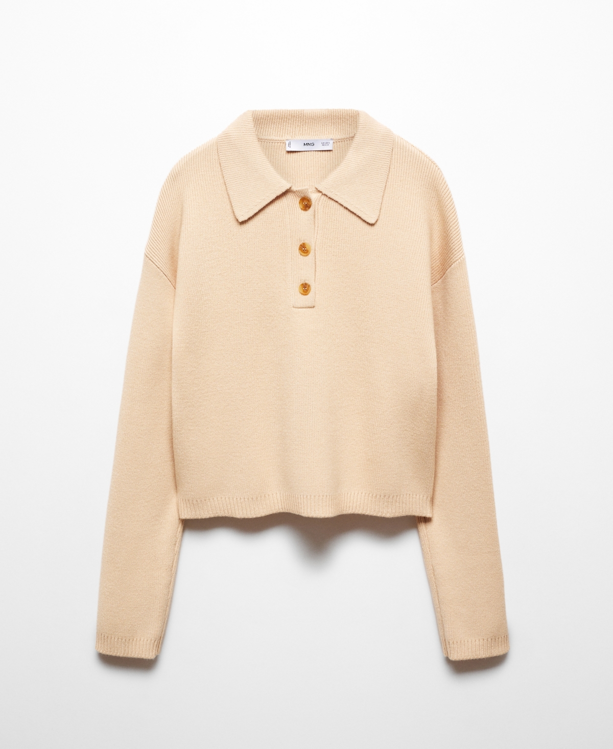 Shop Mango Women's Buttoned Collar Knit Sweater In Light Beig