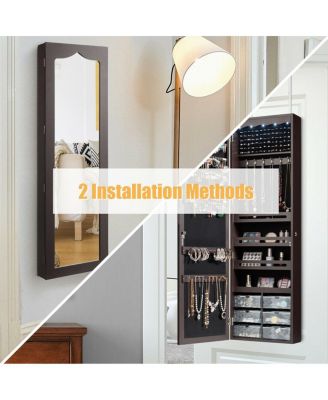 Door Hanging Mirror Jewelry Armoire with Full Length Mirror and 6 Drawers