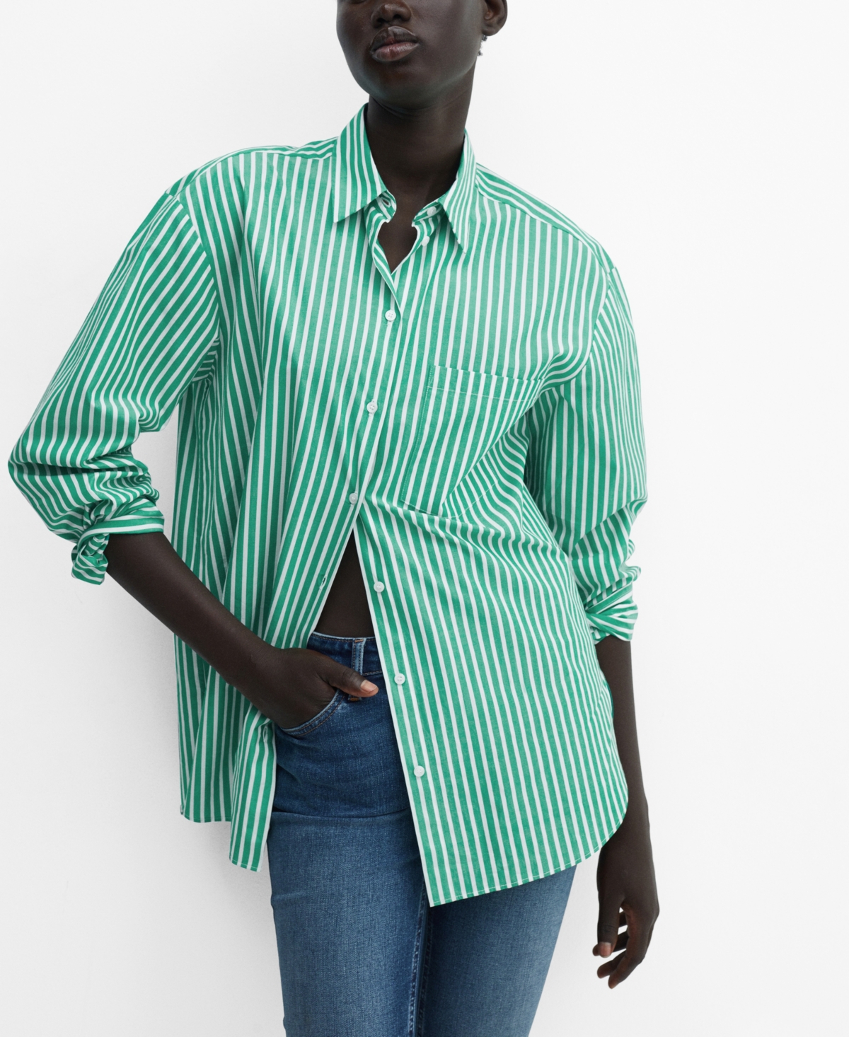 Shop Mango Women's Pocket Oversize Shirt In Green