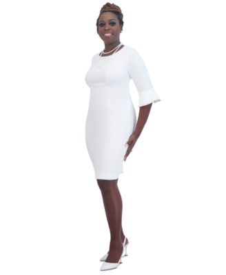 Kat Elbow-Sleeve Ruffled-Cuff Dress