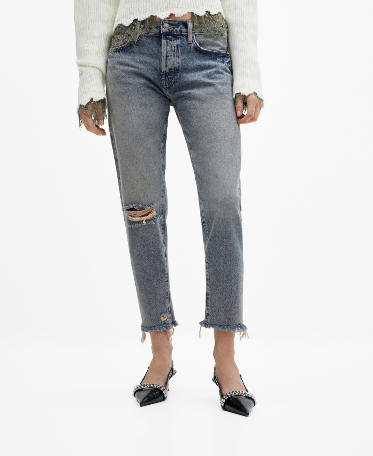 Shop Mango Women's Low-rise Girlfriend Jeans In Open Blue