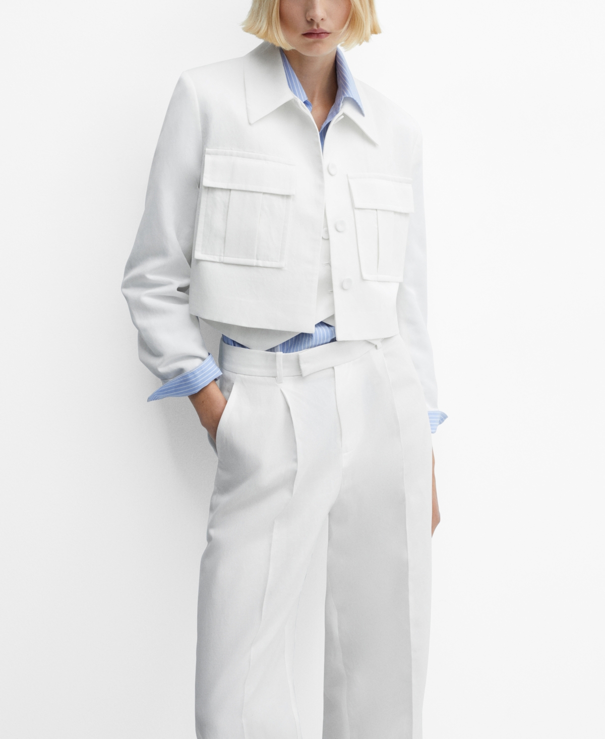 Shop Mango Women's Pockets Detail Cropped Jacket In White