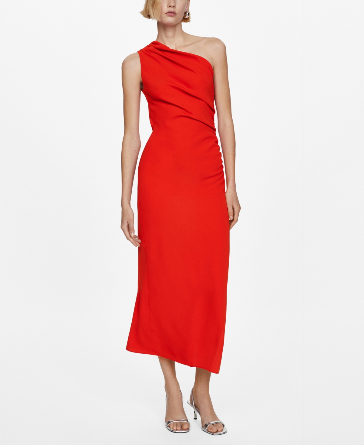 Shop Mango Women's Side Slit Detail Asymmetrical Dress In Red
