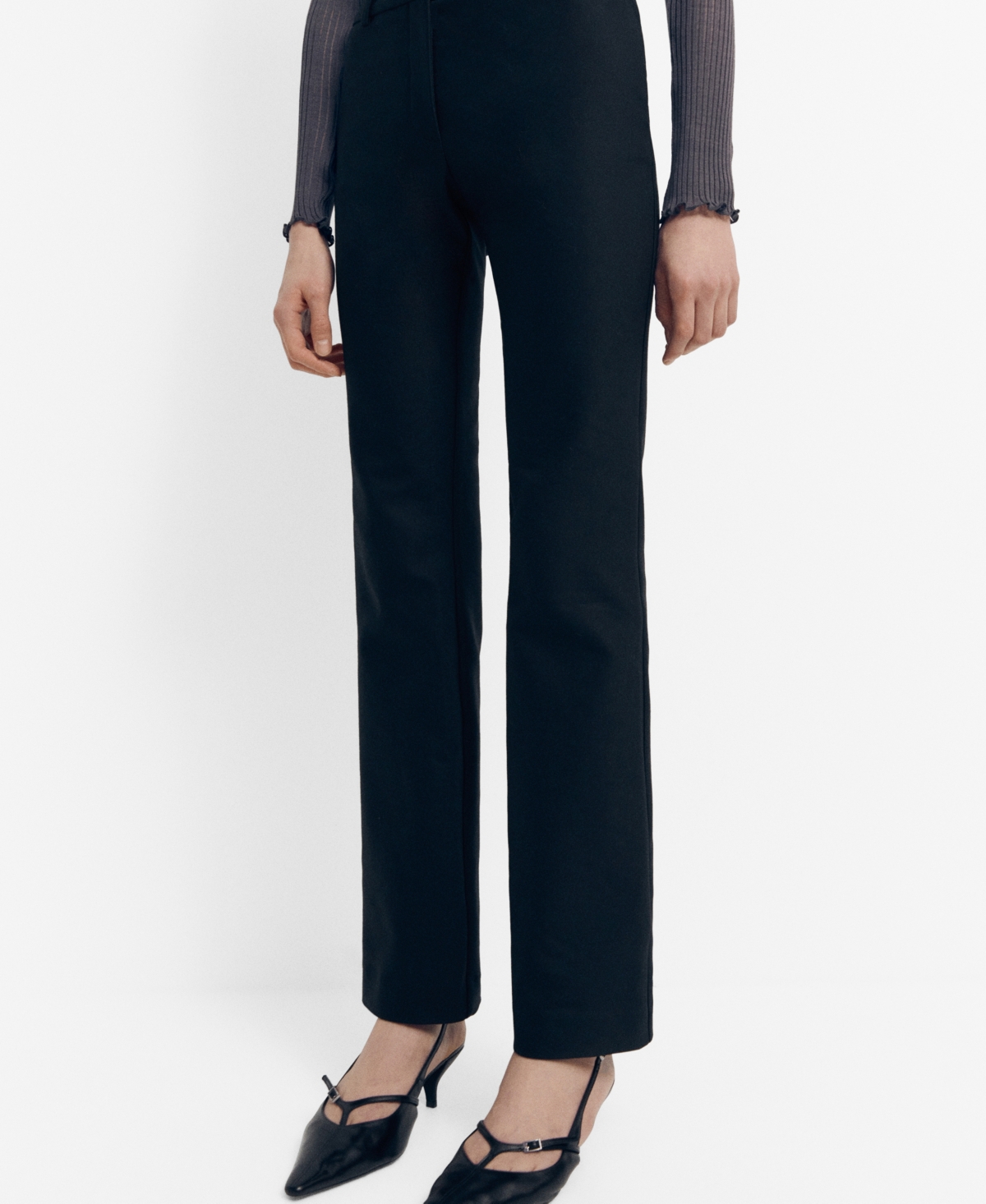 Mango Side Slit Suit Trousers Black