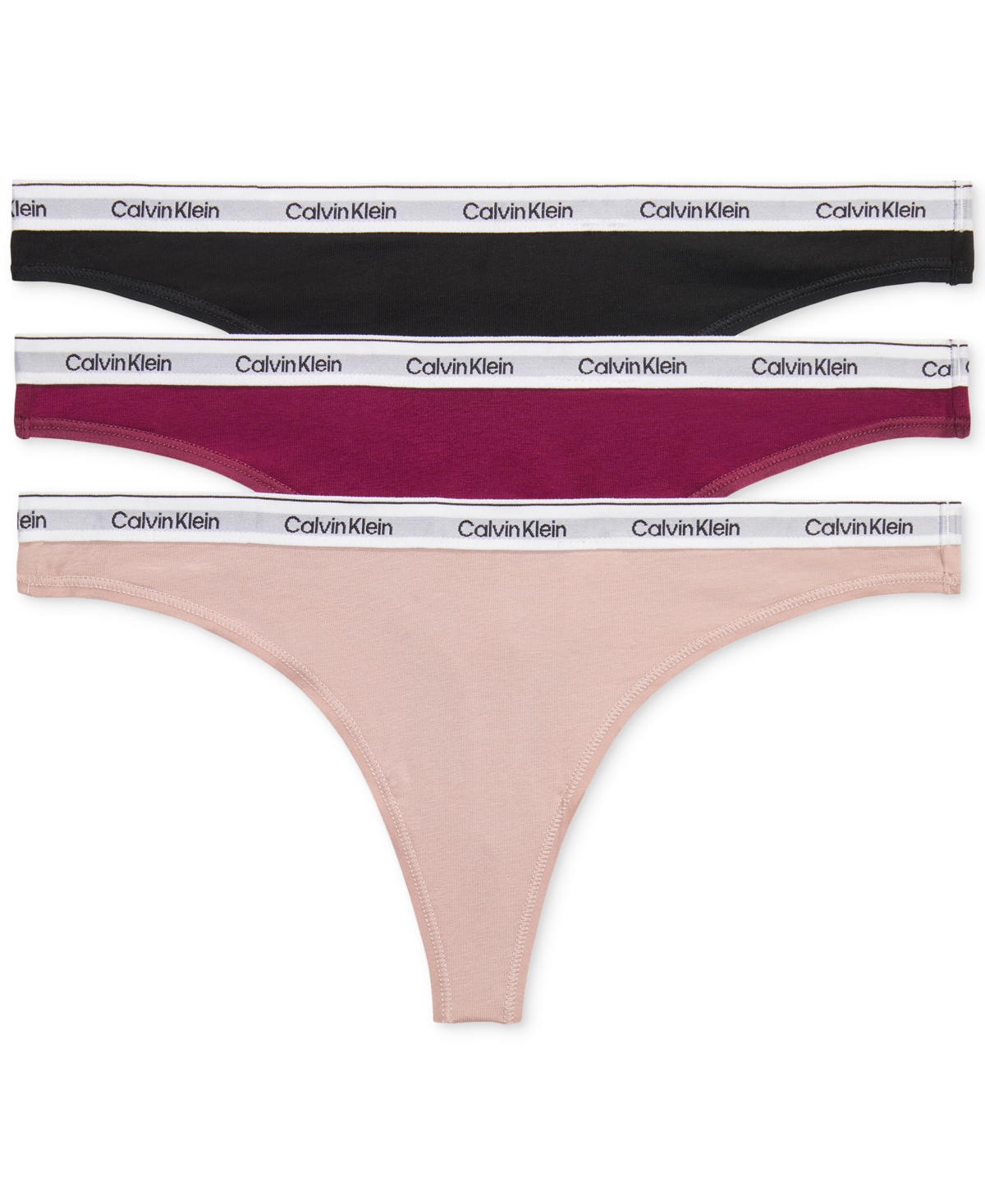 Calvin Klein Women's 3-pk. Modern Logo Low-rise Thong Underwear Qd5209 In Purple Potion,subdued,black