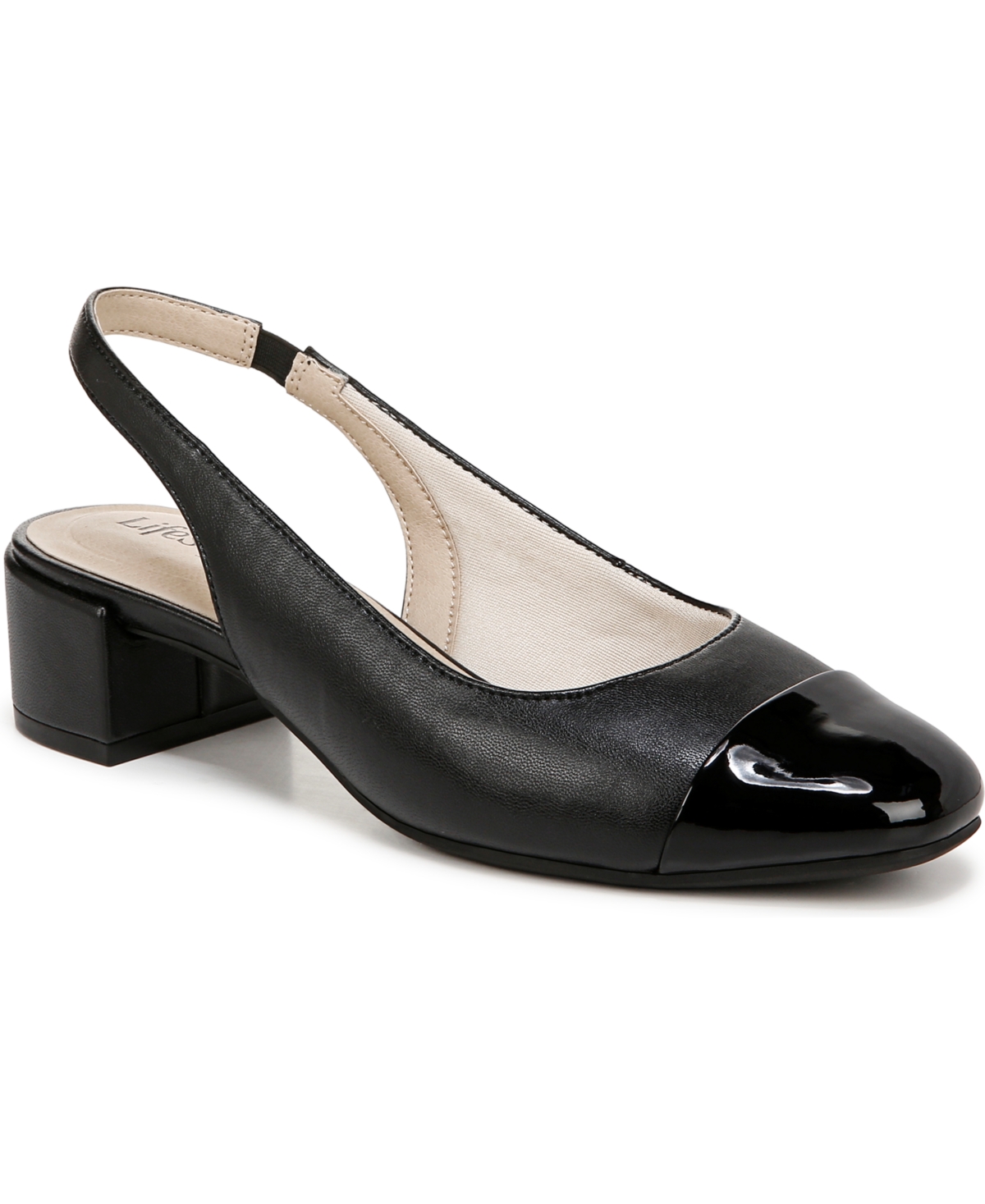 LIFESTRIDE WOMEN'S BECOMING ROUND CAP TOE BLOCK HEEL SLINGBACK PUMPS 