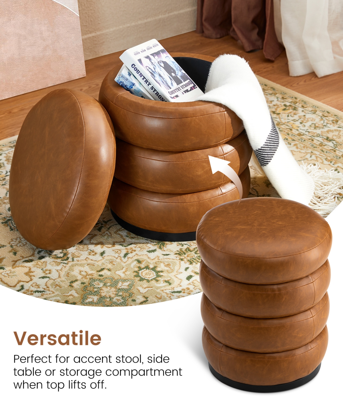 Glitzhome Modern Coffee Upholstered Storage Ottoman or Accent Stool