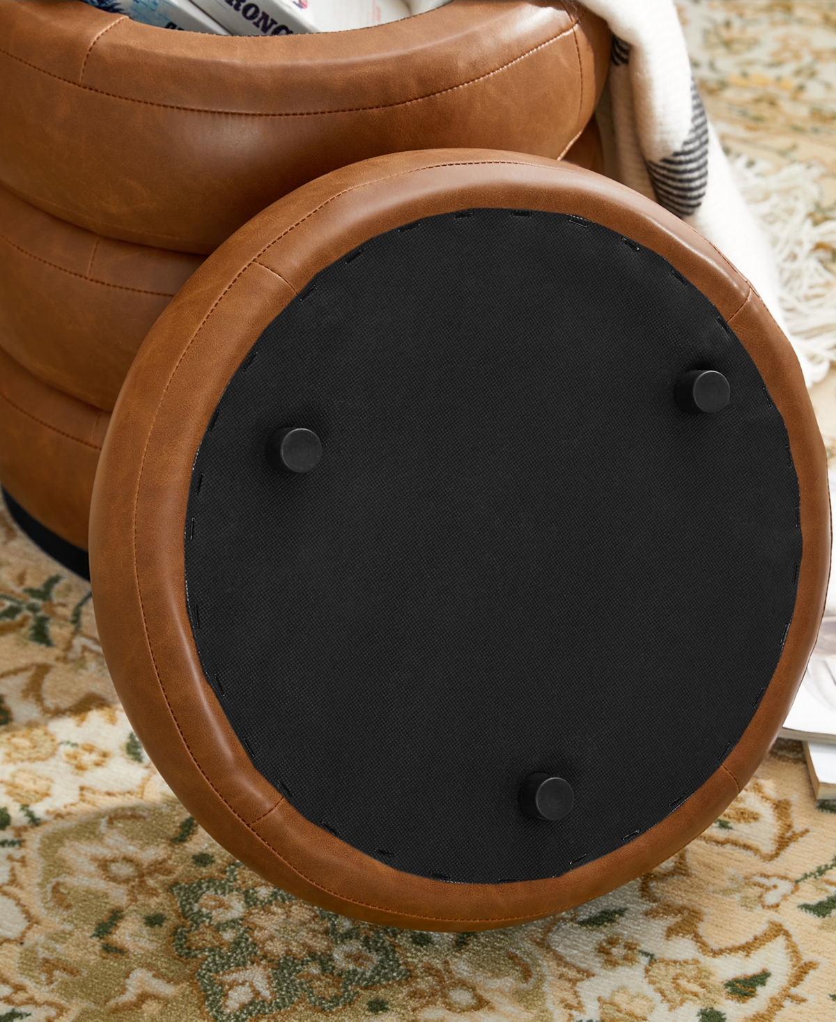 Glitzhome Modern Coffee Upholstered Storage Ottoman Or Accent Stool In Brown