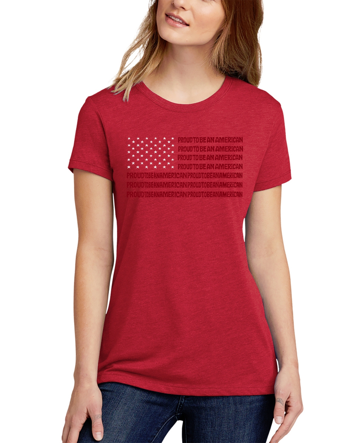 Shop La Pop Art Women's Premium Blend Word Art Proud To Be An American T-shirt In Black