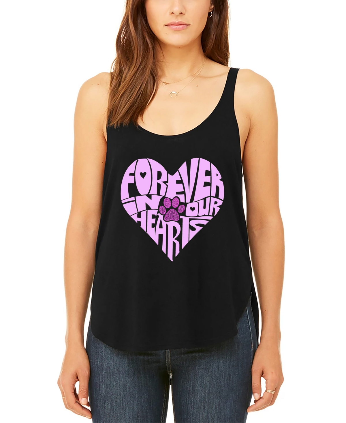 Women's Premium Word Art Forever In Our Hearts Flowy Tank Top - Black