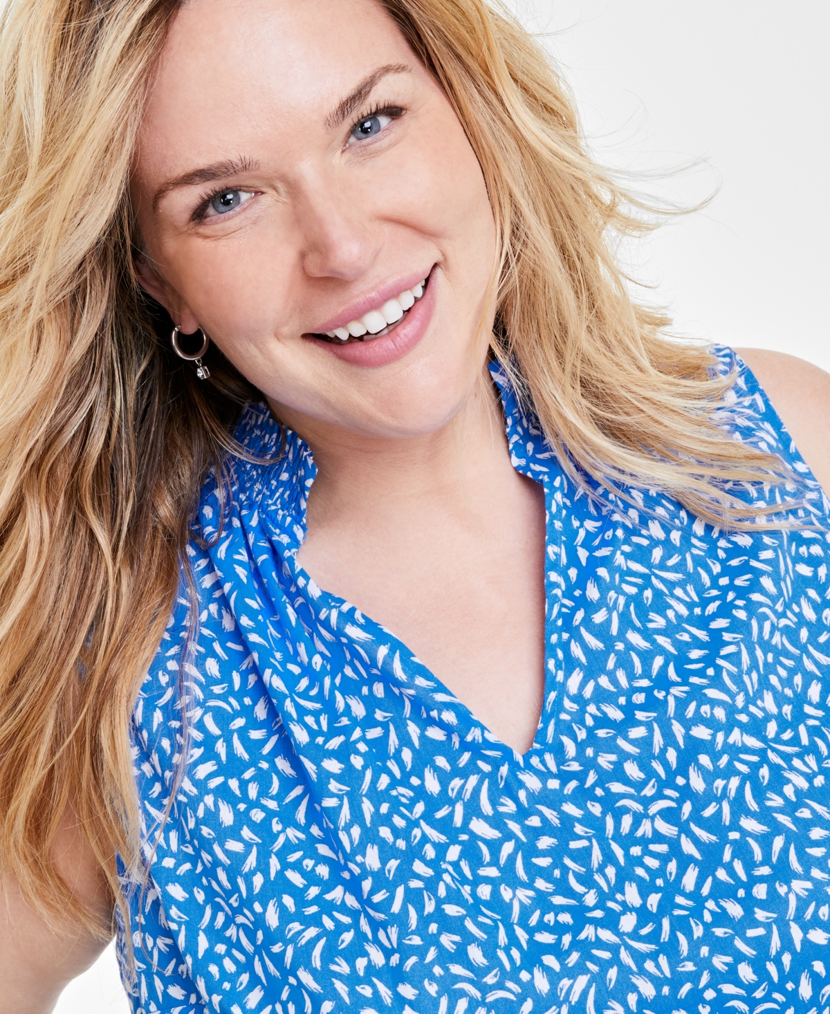 On 34th Trendy Plus Size Abstract-Print Ruffled-Neck Top, Created for Macy's