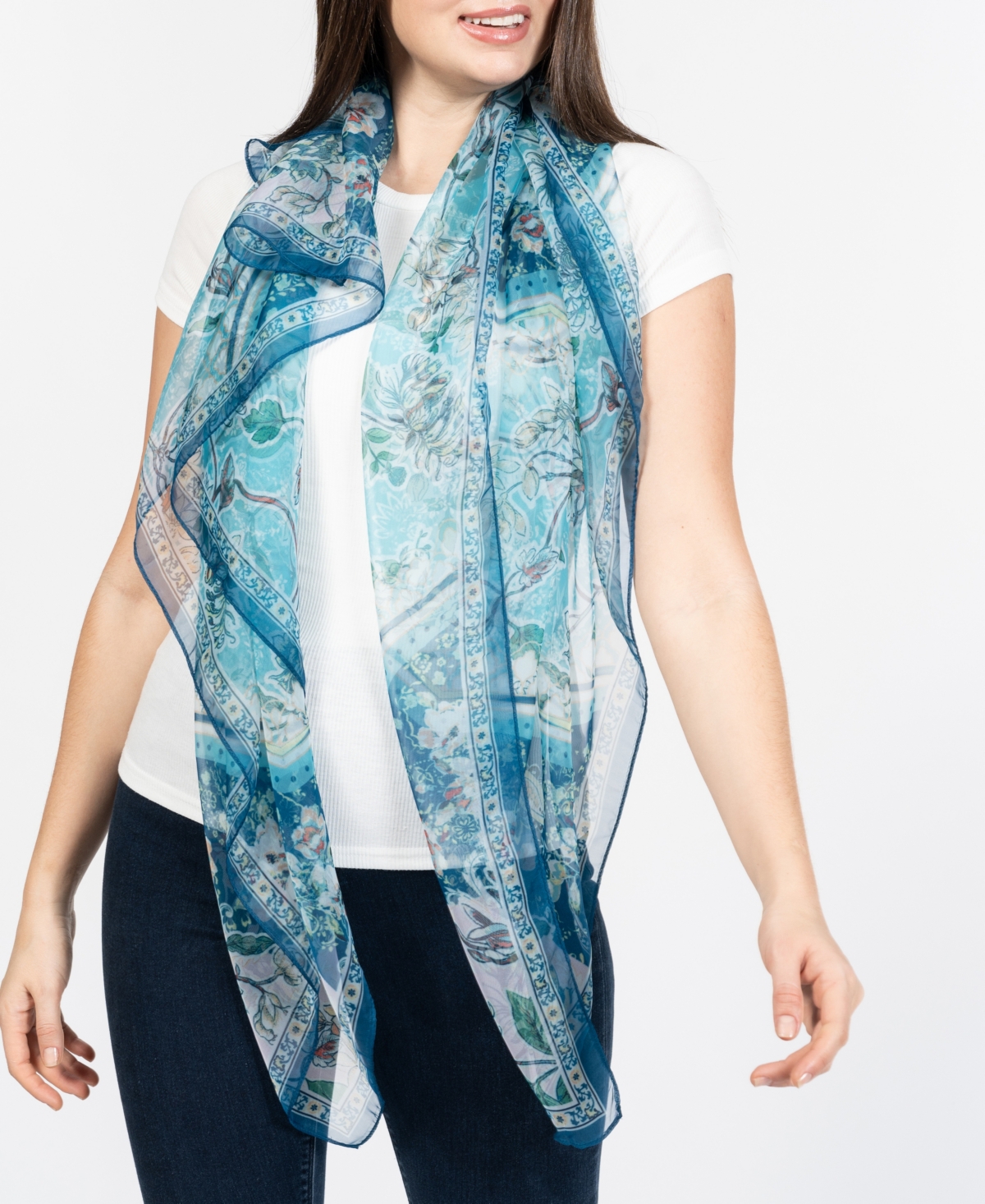Women's Paisley Floral Square Scarf - White Multi