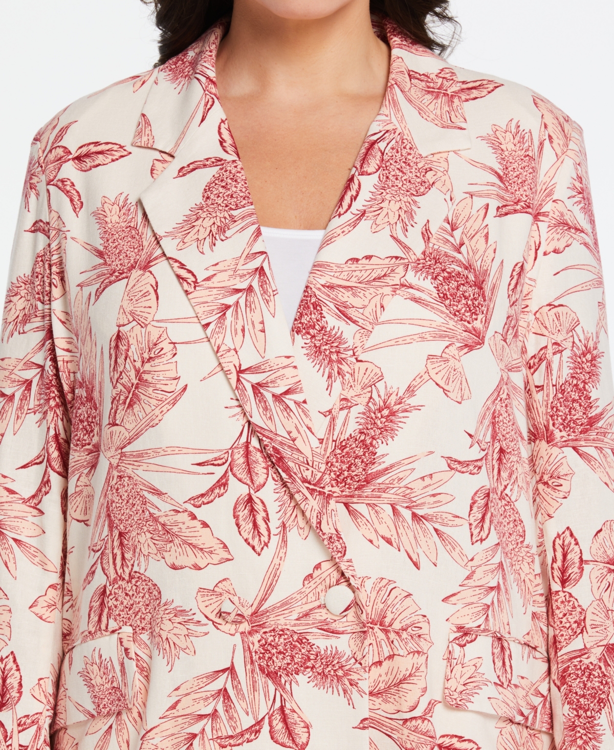 Shop Ella Rafaella Plus Size Linen Blend Double Breasted Blazer In Peach Blush