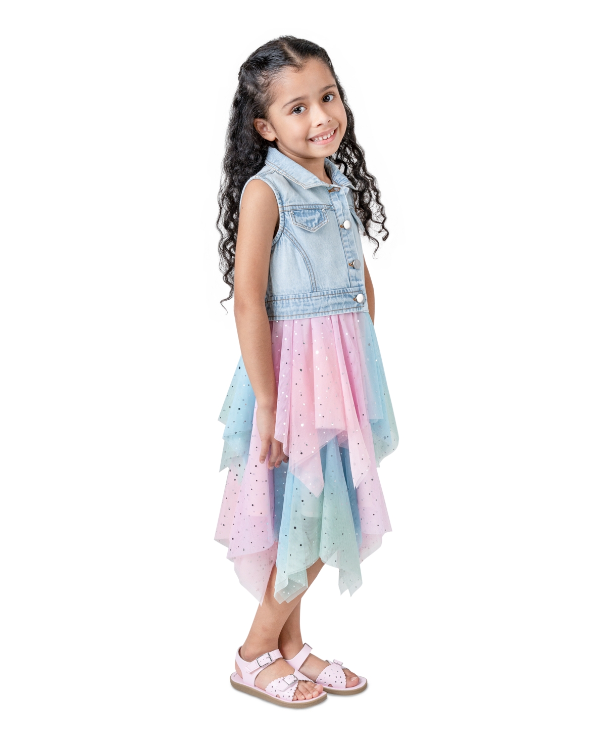 Shop Rare Editions Toddler & Little Girls Denim Vest Topper Dress In Chambray