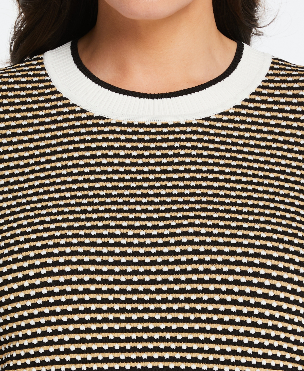 Shop Ella Rafaella Plus Size Birdseye Short Sleeve Sweater In Black