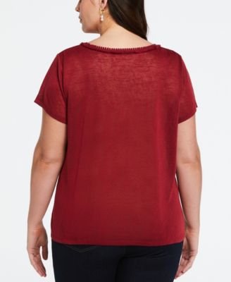 Plus Size Eco Fabric Short Sleeve Top with Decorative Trim