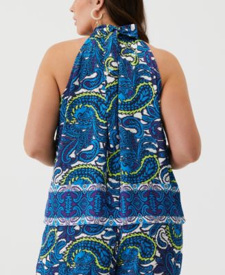 Plus Size Paisley Print Sleeveless Halter Top
