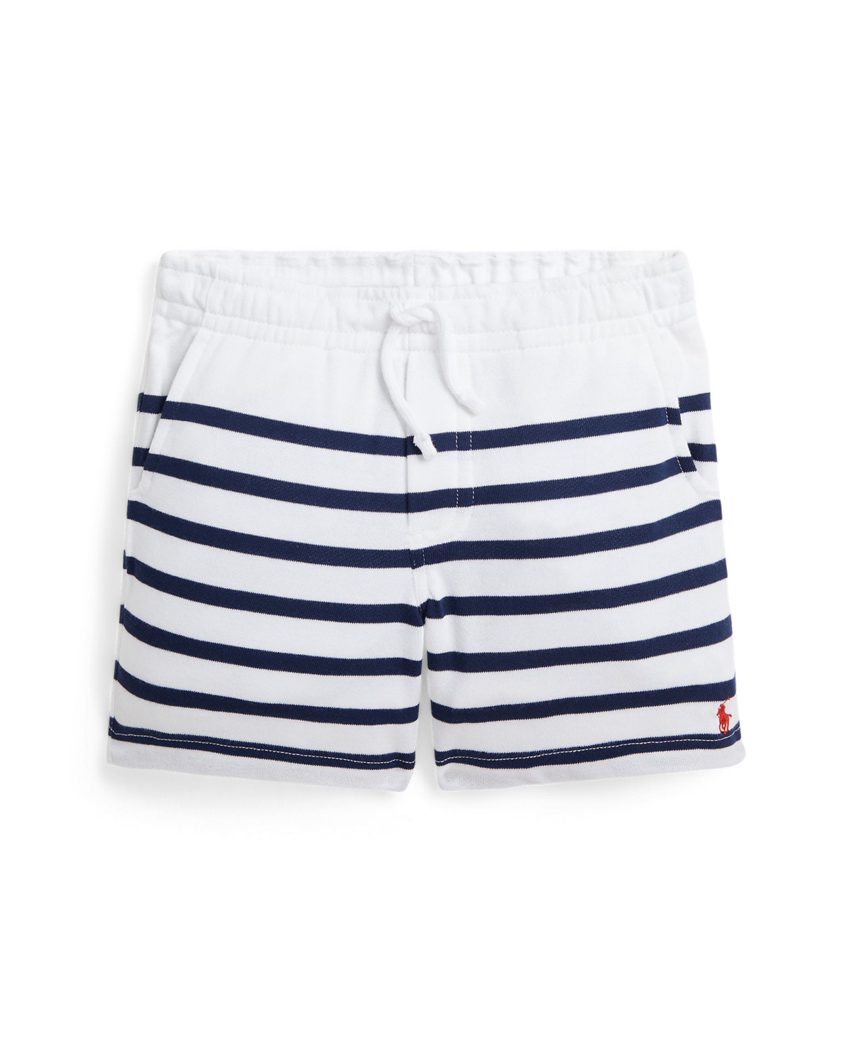 Shop Polo Ralph Lauren Toddler And Little Boys Striped Spa Terry Drawstring Shorts In White,spring Navy