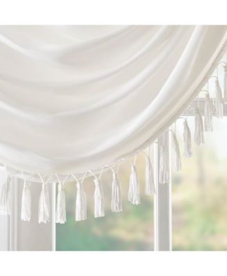 Elena Faux Silk Waterfall Embellished Valance Window Valance for Bedroom and kitchen, Lining and Rob Pocket/Back Tab valances for windows for Living Room, Width 46 length 38 inches, White curtain with valance