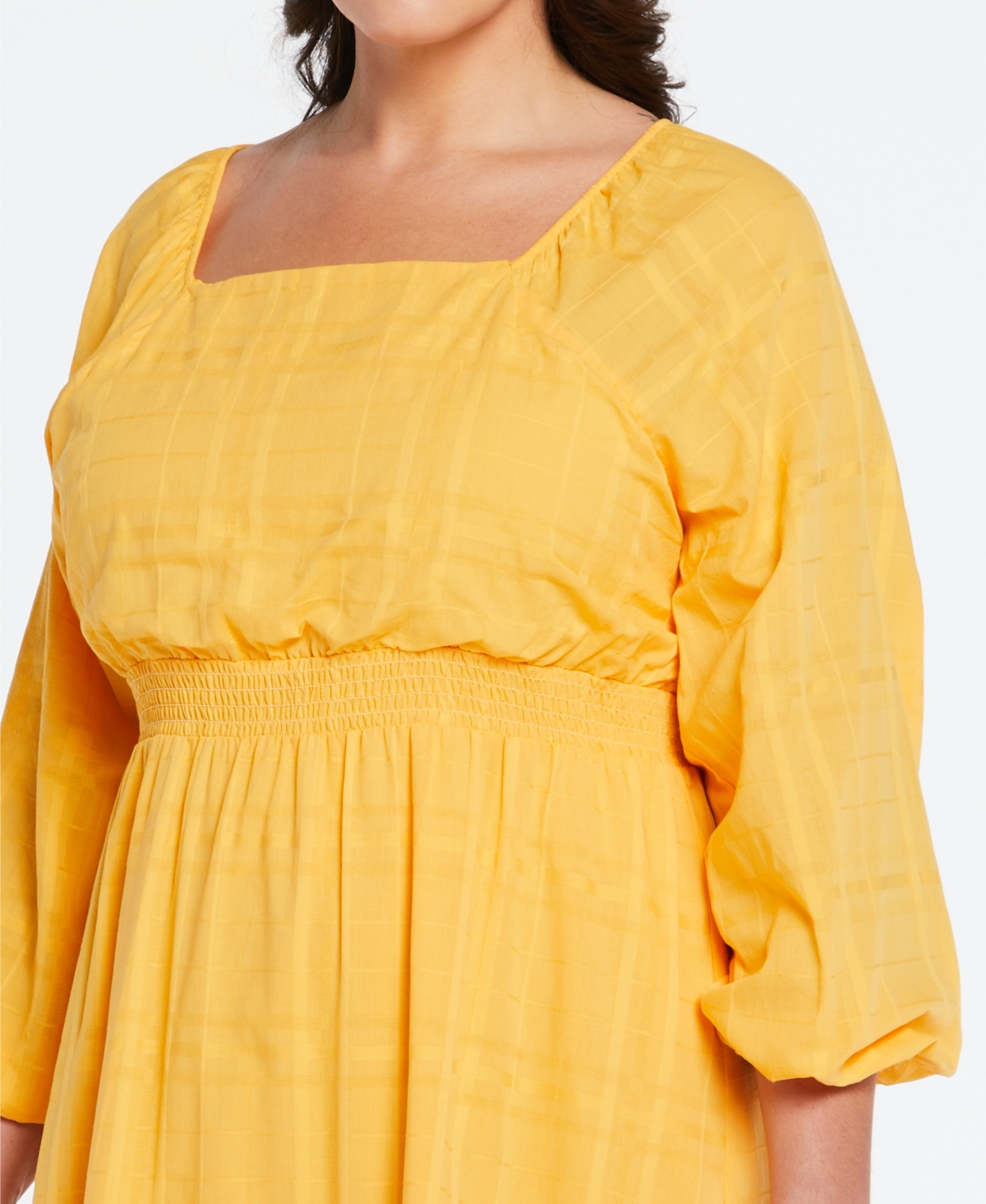 Shop Ella Rafaella Plus Size Cotton Square Neck Puff Sleeve Dress In Amber Yellow
