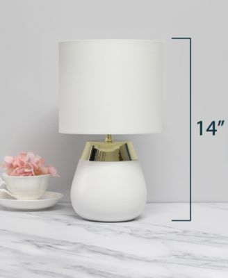 14" Tall Modern Contemporary Two Toned Metallic Gold and White Metal Bedside Table Desk Lamp 