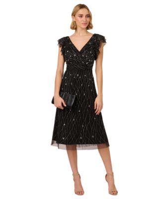 Adrianna Papell Women's Beaded Flutter-Sleeve Midi Dress - Macy's