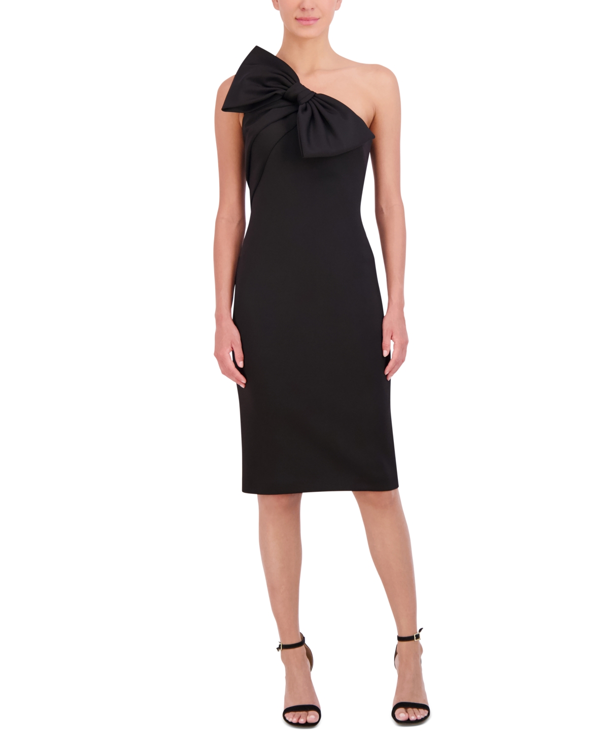 Shop Eliza J Women's Bow-trim One-shoulder Sheath Dress In Black